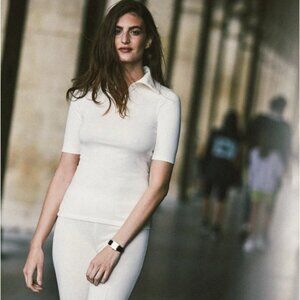 REFINE_ MOOD "THE AMBER" HALF ZIP POLO IN CREAM SMALL